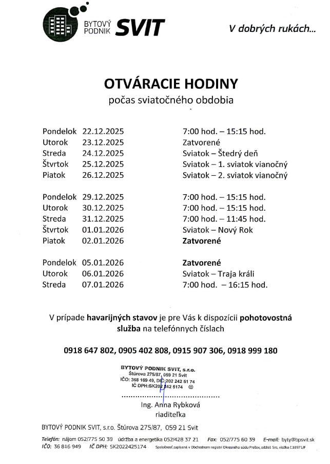 Otváracie hodiny 2025