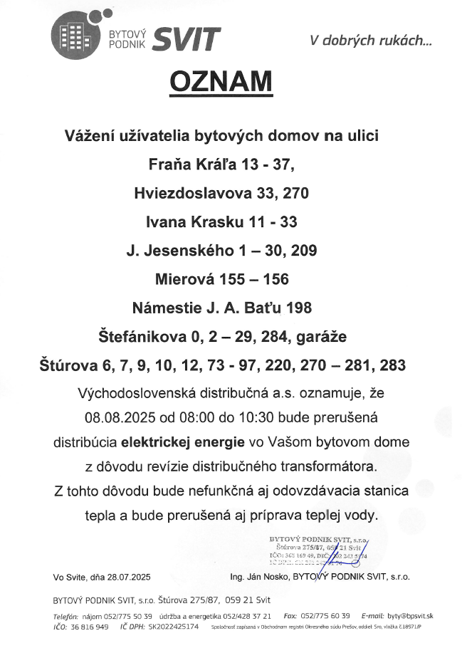 Oznam Elektrina 250808