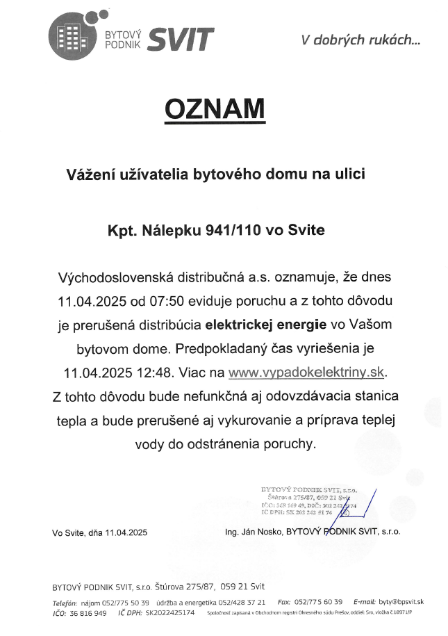 Oznam elektrina 250411