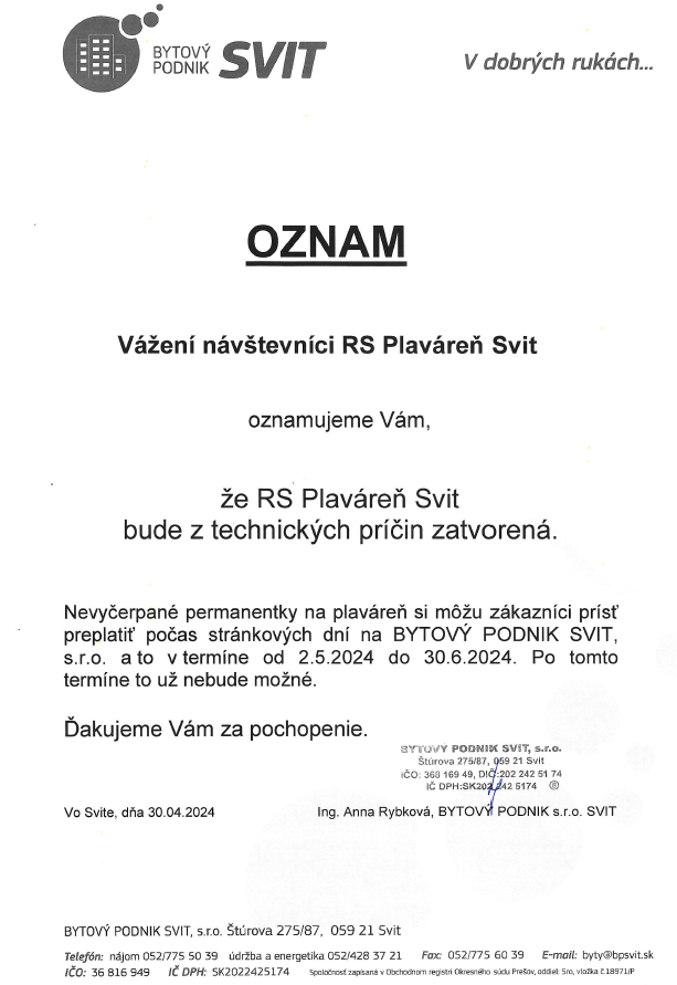 Oznam plaváreň 240430