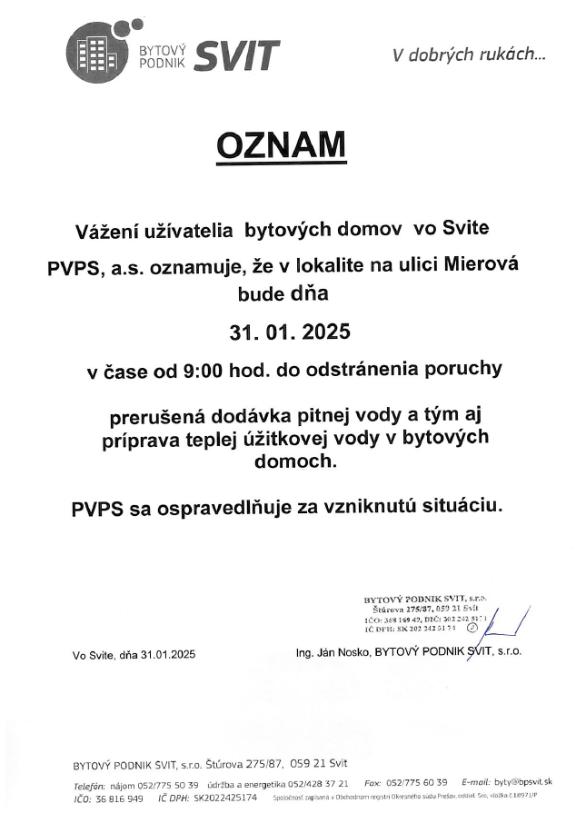Oznam voda 250131 PVPS