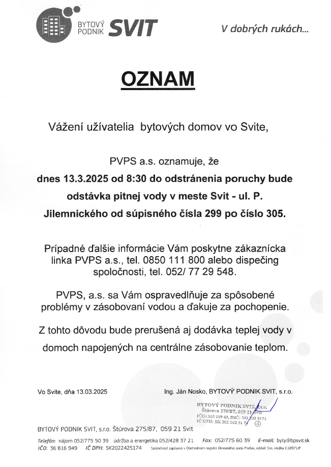 Oznam voda 250313 PVPS