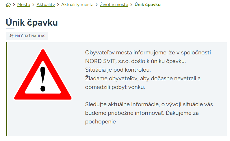 Oznam čpavok 250304 Mesto